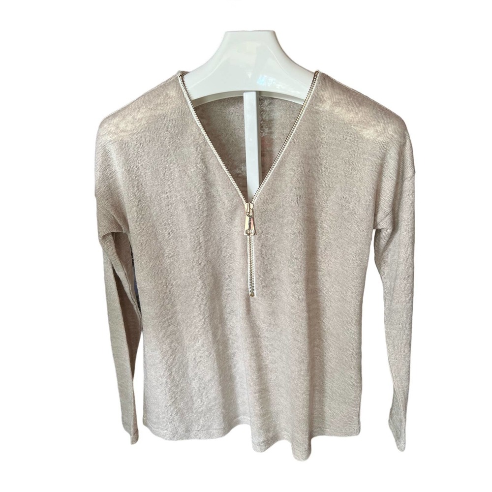 Soft Surroundings Tan Valentina Zip Sweatshirt Size Small - Picture 6 of 7